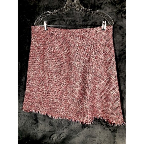 Banana Republic Womens Tweed Pink Fringe A Line Lined Skirt Faux Wrap Size 12 - Picture 2 of 7